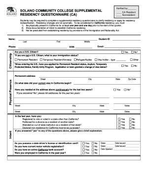 Supplemental Residency Questionnaire  Form