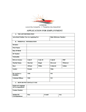 Application Forms Lesedi Local Municipality