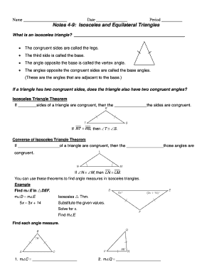 Isosceles and Equilateral Triangles Worksheet PDF  Form