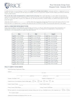 Rice University Group Tour Request Form Summer