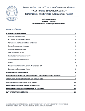  CHAIRPERSON and SPEAKER INFORMATION PACKET 2019