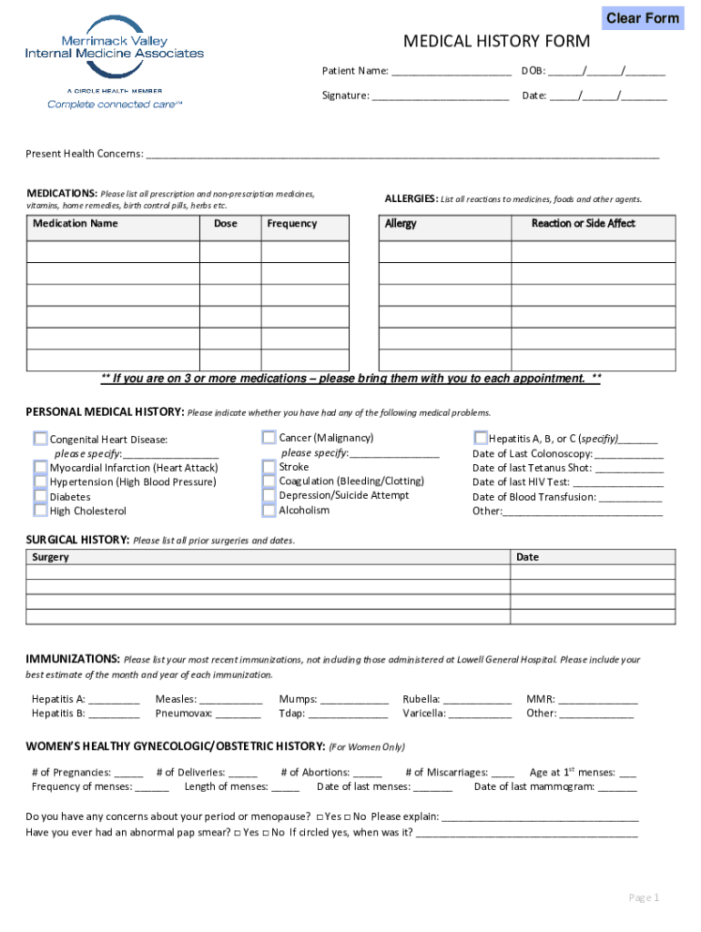 Medicine Medical History Form