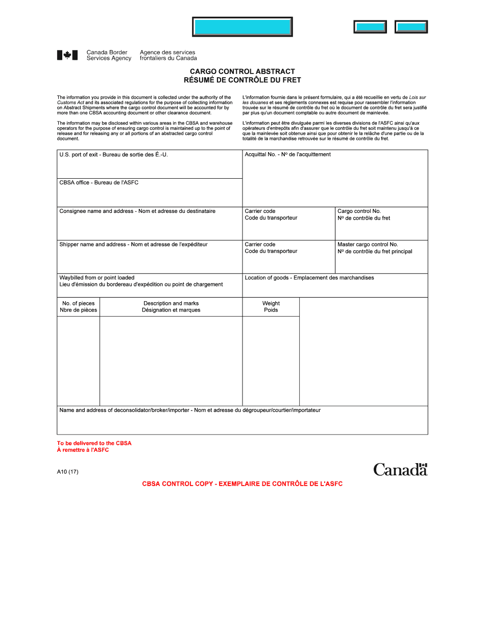 Cbsa a 10  Form