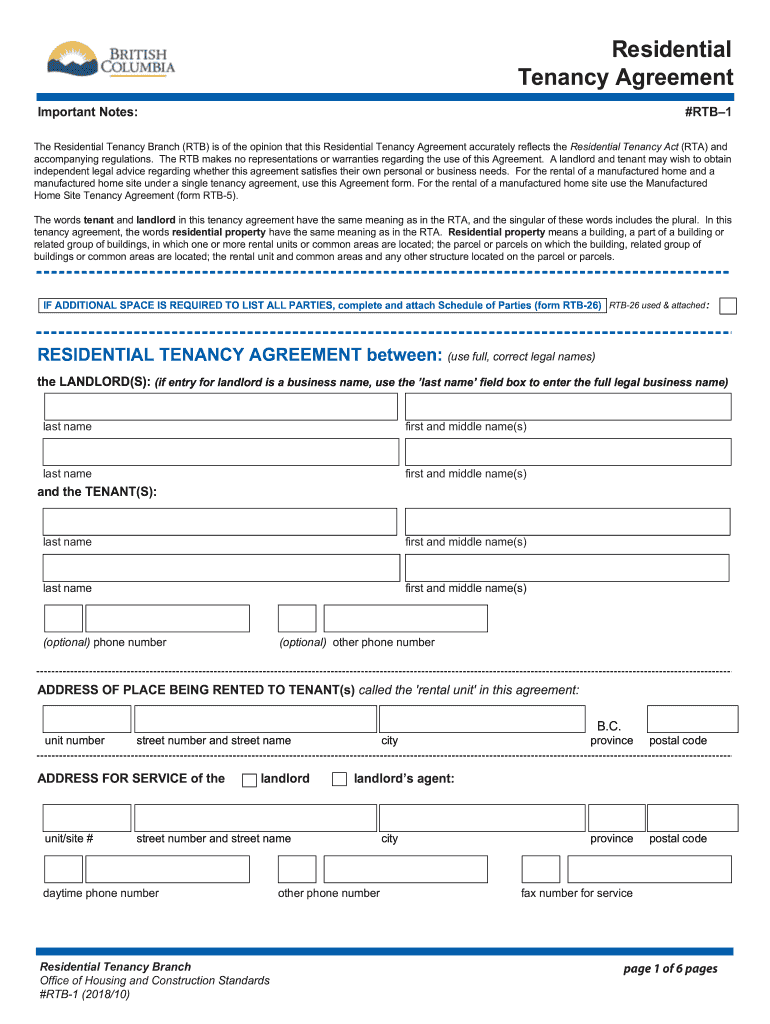  Residential Tenancy Agreement Bc 2018