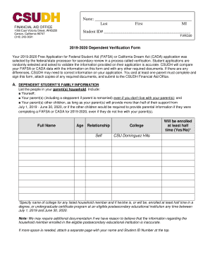  Dependent Verification Form 2019