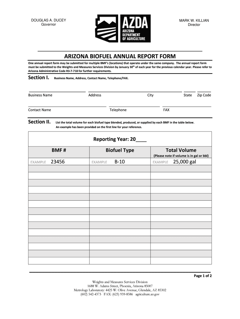 ARIZONA BIOFUEL ANNUAL REPORT FORM