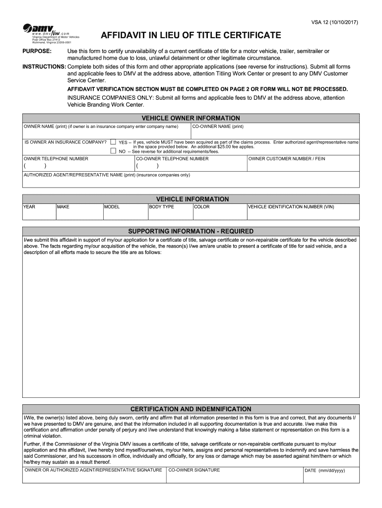  Affidavit in Lieu of Title 2017