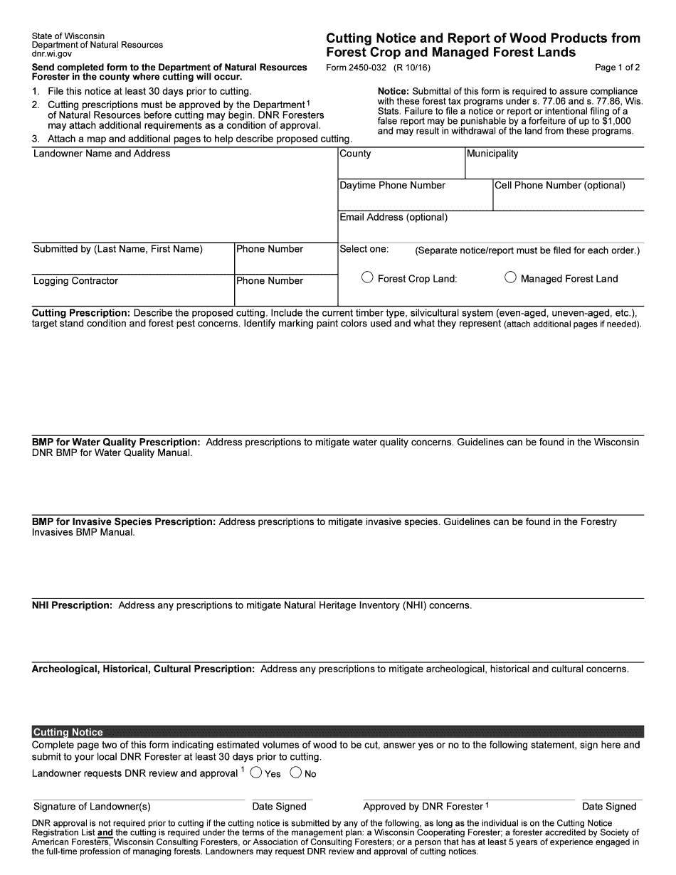  Form 032 Cutting Notice 2016-2024