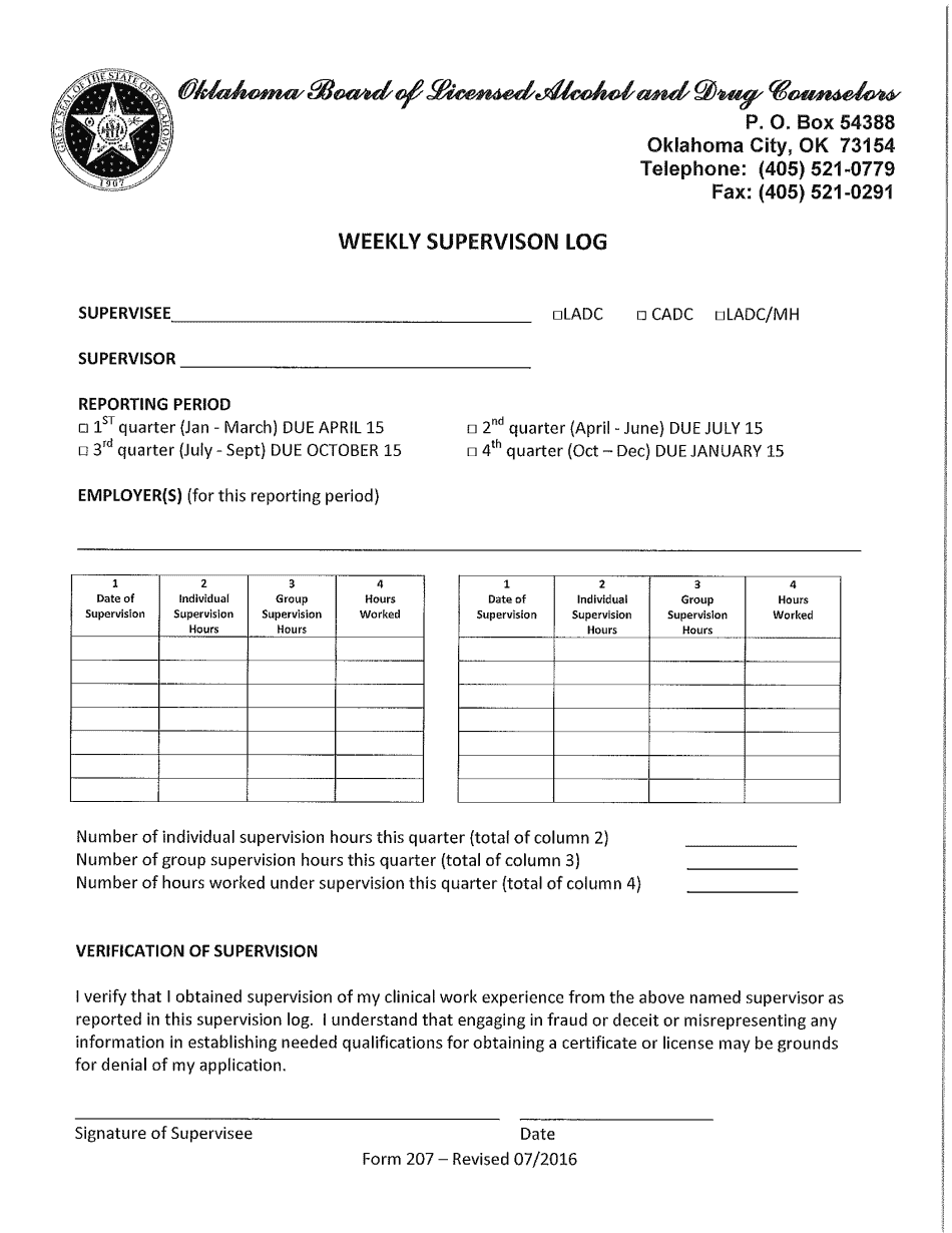  Oklahoma Deparetment of Health Form 207 2016-2024