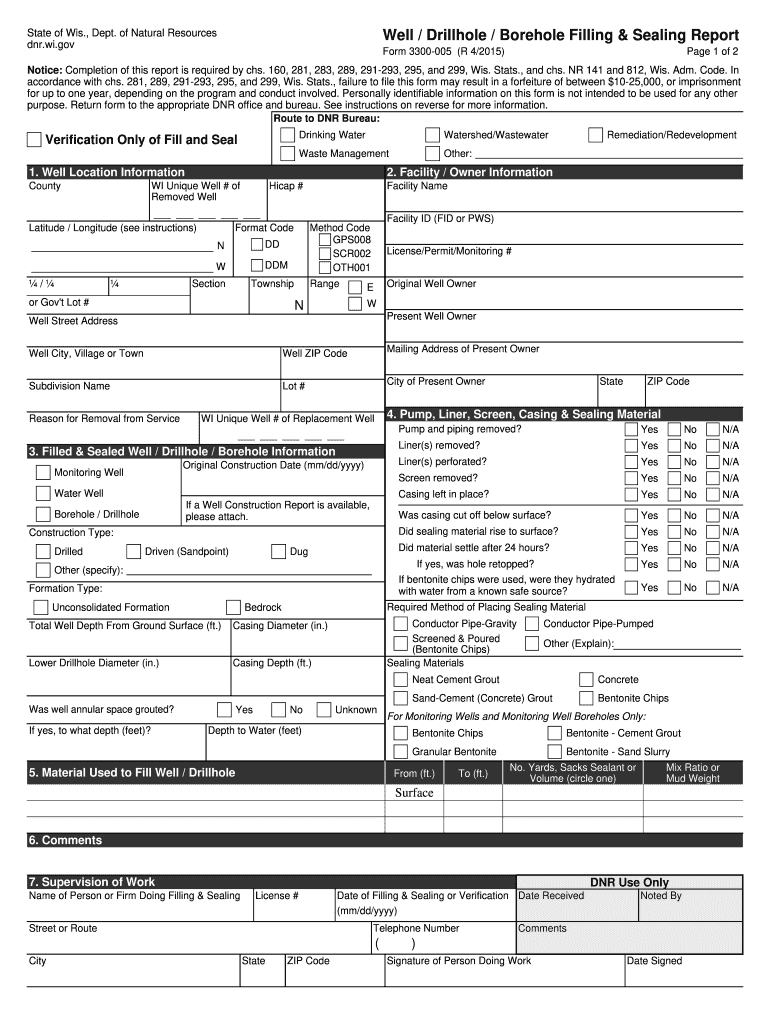  Wisconsin Dnr Well Abandonment Form 2015-2024