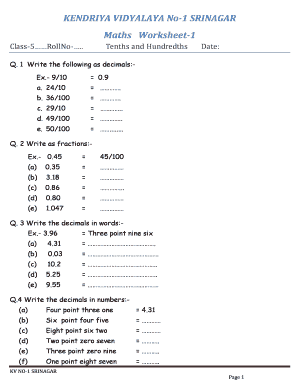 Kendriya Vidyalaya Worksheets for Class 3 Maths  Form