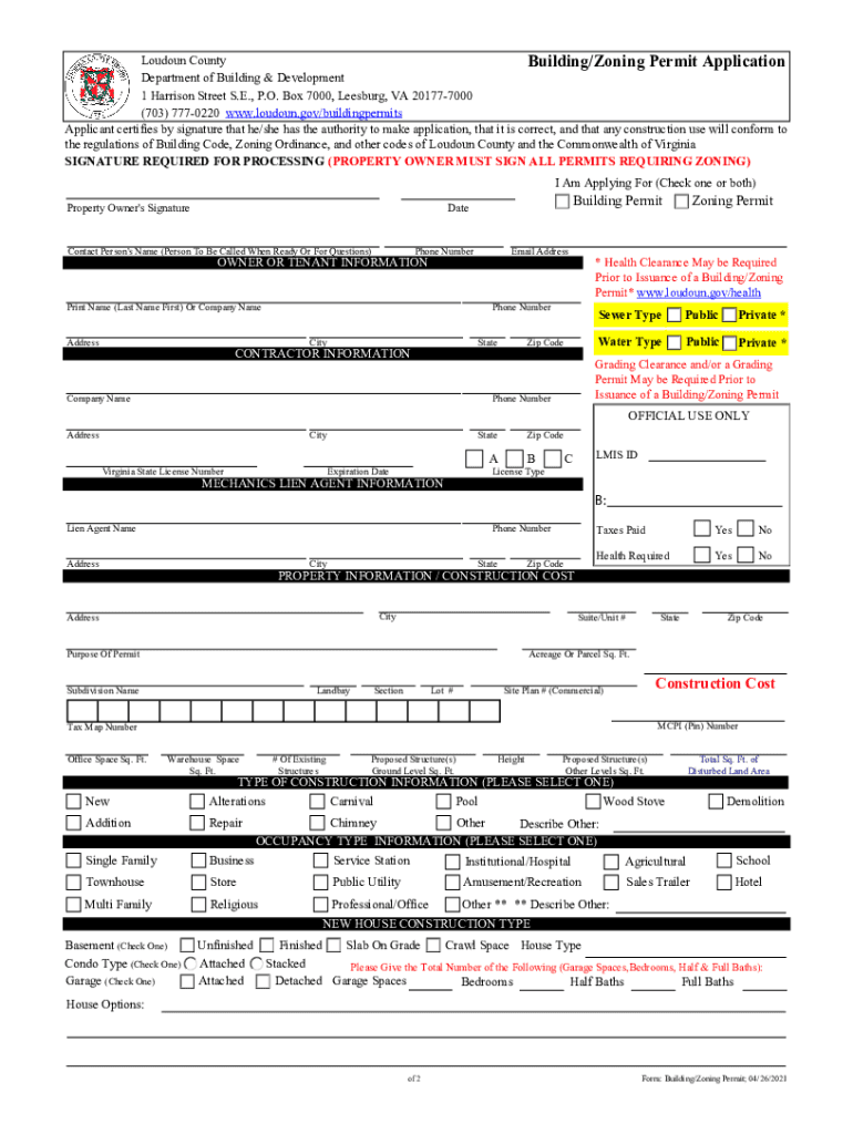 Loudoun County BuildingZoning Permit Application  Form