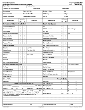 Generator Preventive Maintenance Checklist Excel  Form