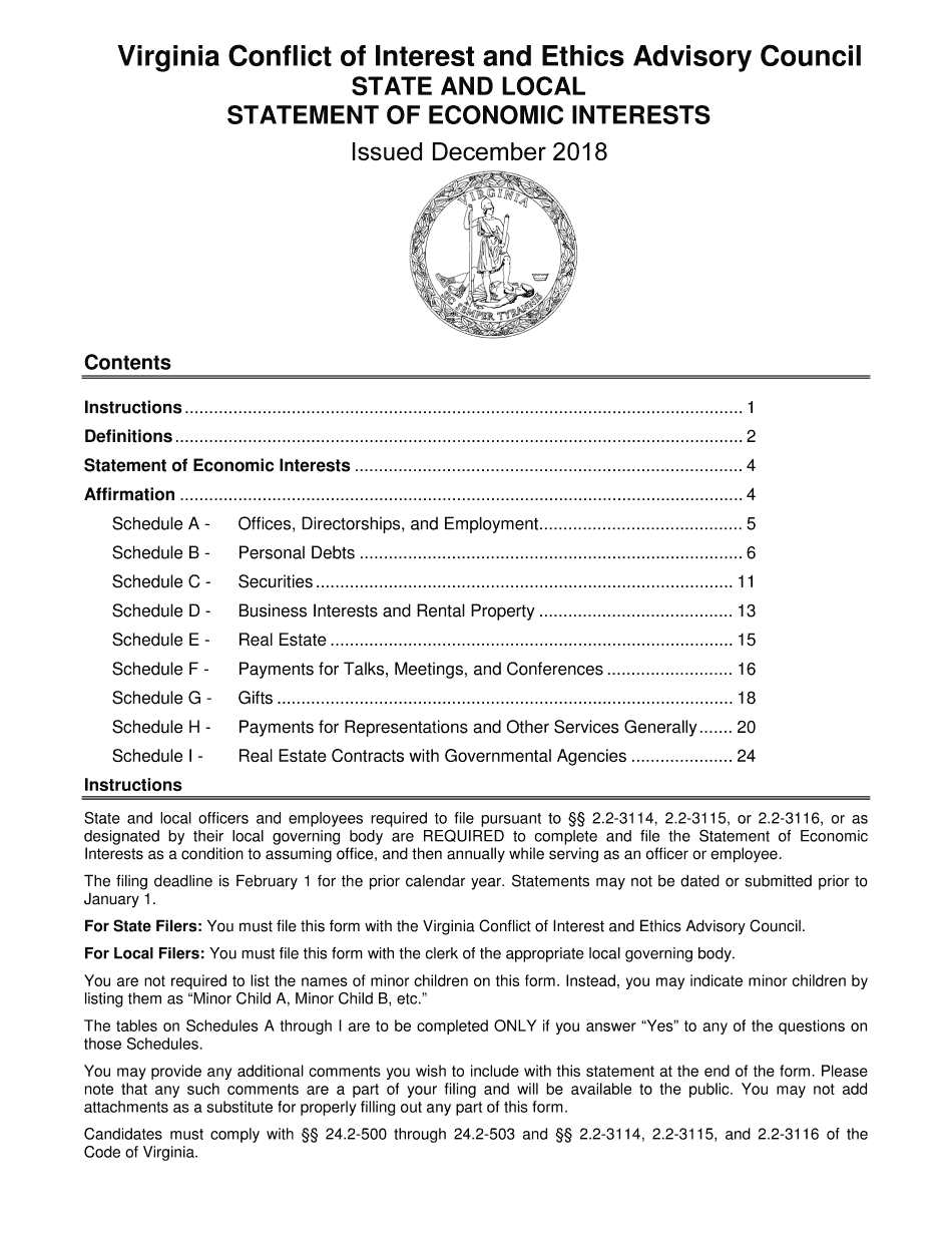  Virginia State and Local Statement of Economic Interest 2018-2024