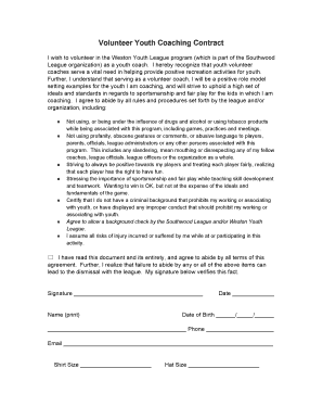 Volunteer Youth Coaching Contract  Form