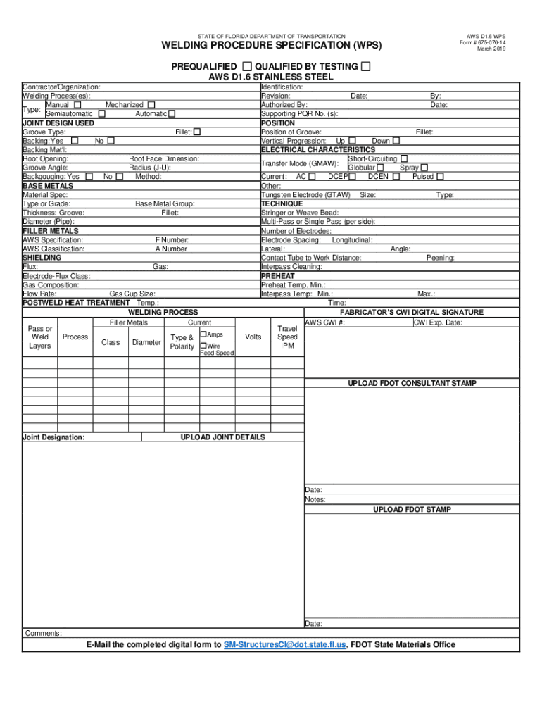  STATE of FLORIDA DEPARTMENT of TRANSPORTATIONWELDI 2019-2024