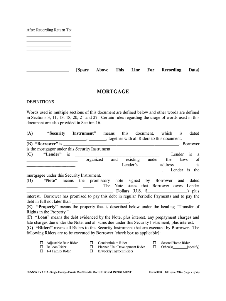  Pennsylvania Mortgage Form PDF 2016-2024