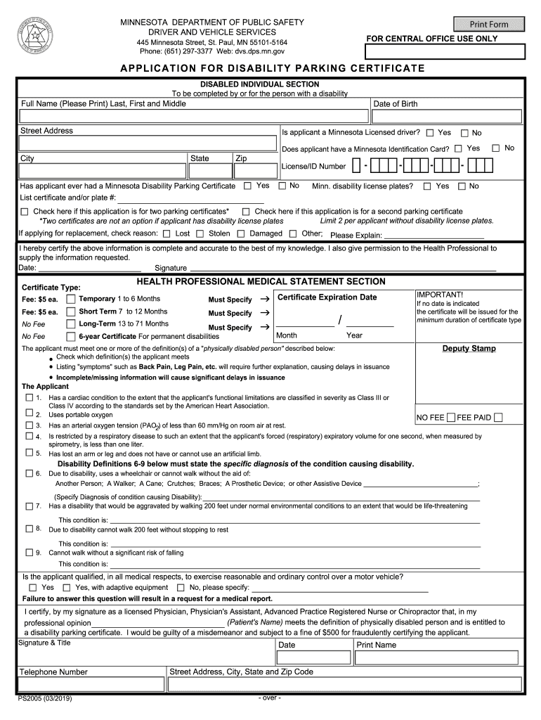 Get and Sign Mn Handicapped Parking Application 2019-2022 Form