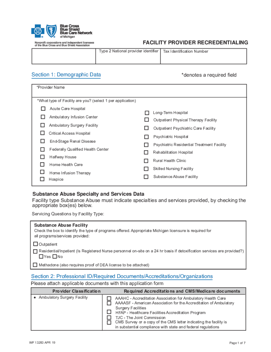  Facility Provider Recredentialing Facility Provider Recredentialing 2019-2024