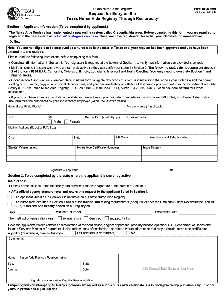  Texas Nurse Aide Reciprocity Form 2018