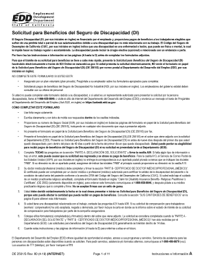 Claim for Disability Insurance DI Benefits Spanish DE 2501  Form