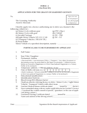 Learner Licence Mizoram Form