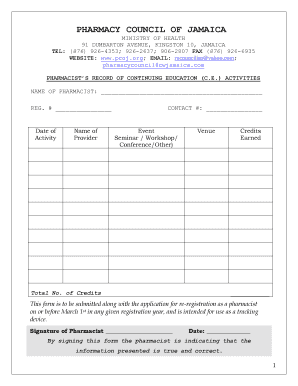 Pharmacy Council of Jamaica Website  Form