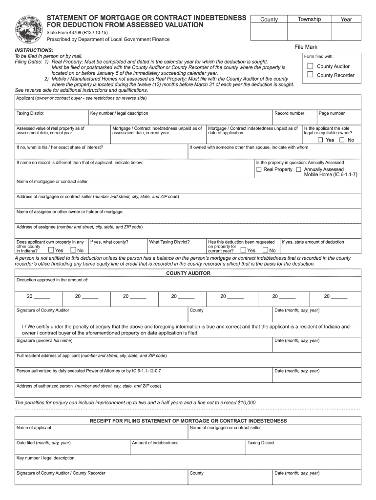  State Form 43709 Indiana 2015-2023