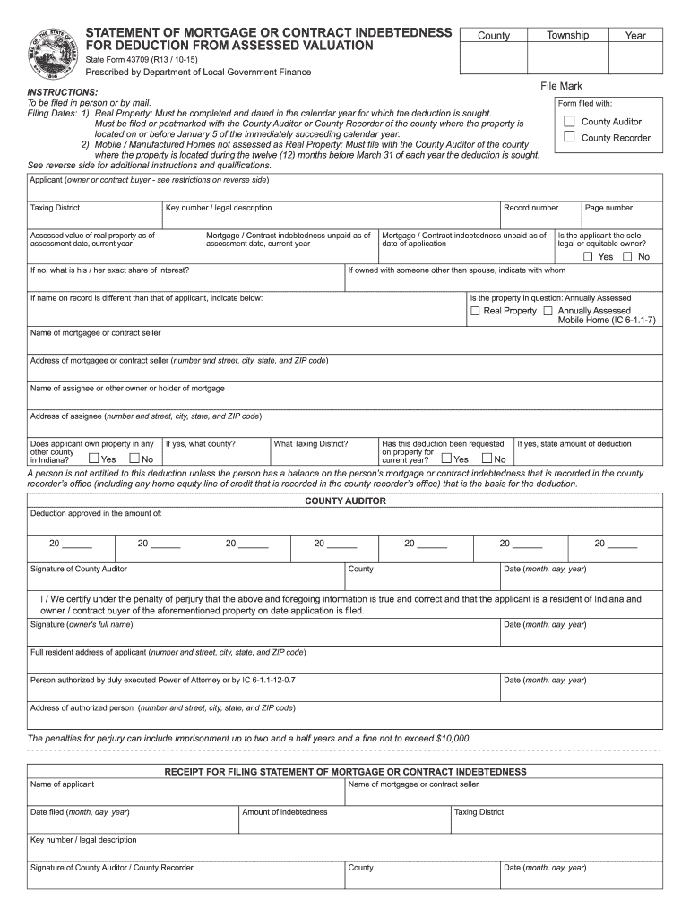  State Form 43709 Indiana 2015-2024