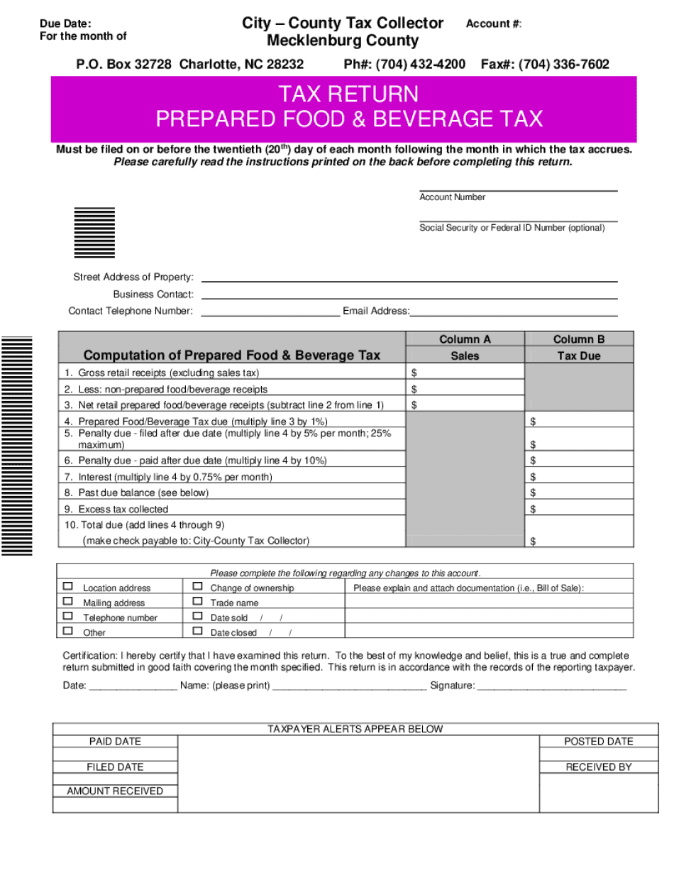 Get and Sign PREPARED FOOD & BEVERAGE TAX 2017-2022 Form