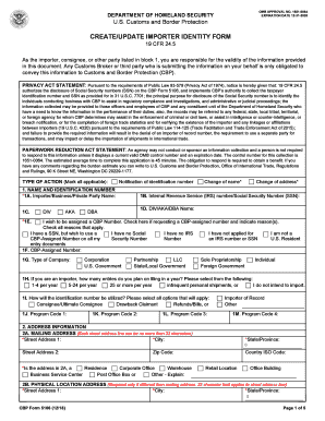 CBP Form 5106 CREATEUPDATE IMPORTER IDENTITY FORM
