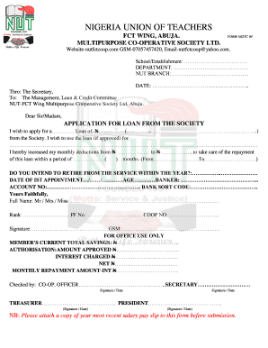 Nigeria Union of Teachers PDF  Form