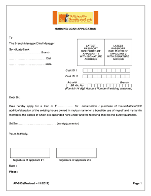 Syndicate Bank Home Loan  Form