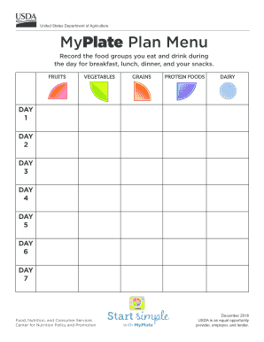 MyPlate Plan Menu  Form