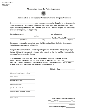 Get and Sign Metropolitan Nashville Police Department Authorization to Enforce 2019-2022 Form