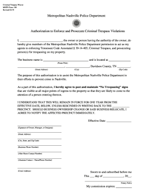  Metropolitan Nashville Police Department Authorization to Enforce 2019-2024