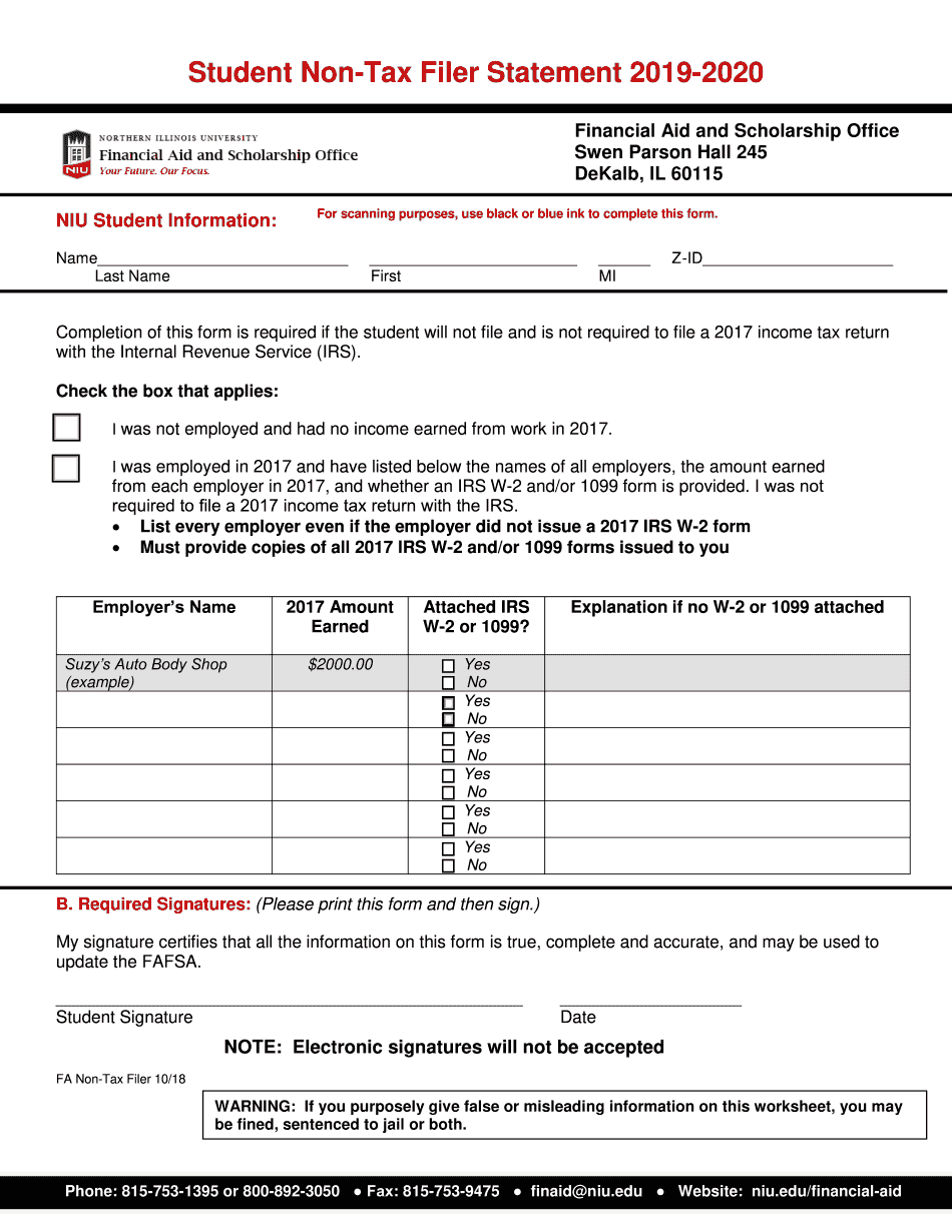  Student Non Tax Filer Statement 2020-2024