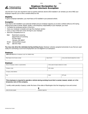  Employer Declaration for Ignition Interlock Exemption 2016-2024