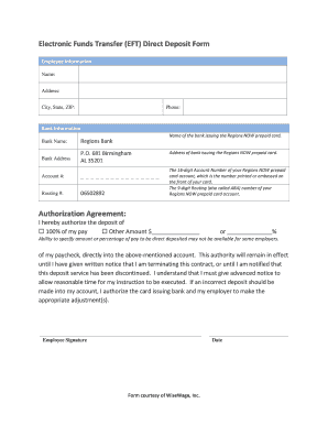 Electronic Funds Transfer EFT Direct Deposit Form