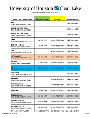 Merchant ID Number List  Form