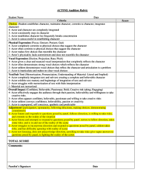 Acting Audition Rubric  Form