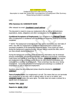 Assumption Letter of Employment  Form