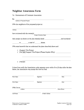 Neighbor Awareness Form