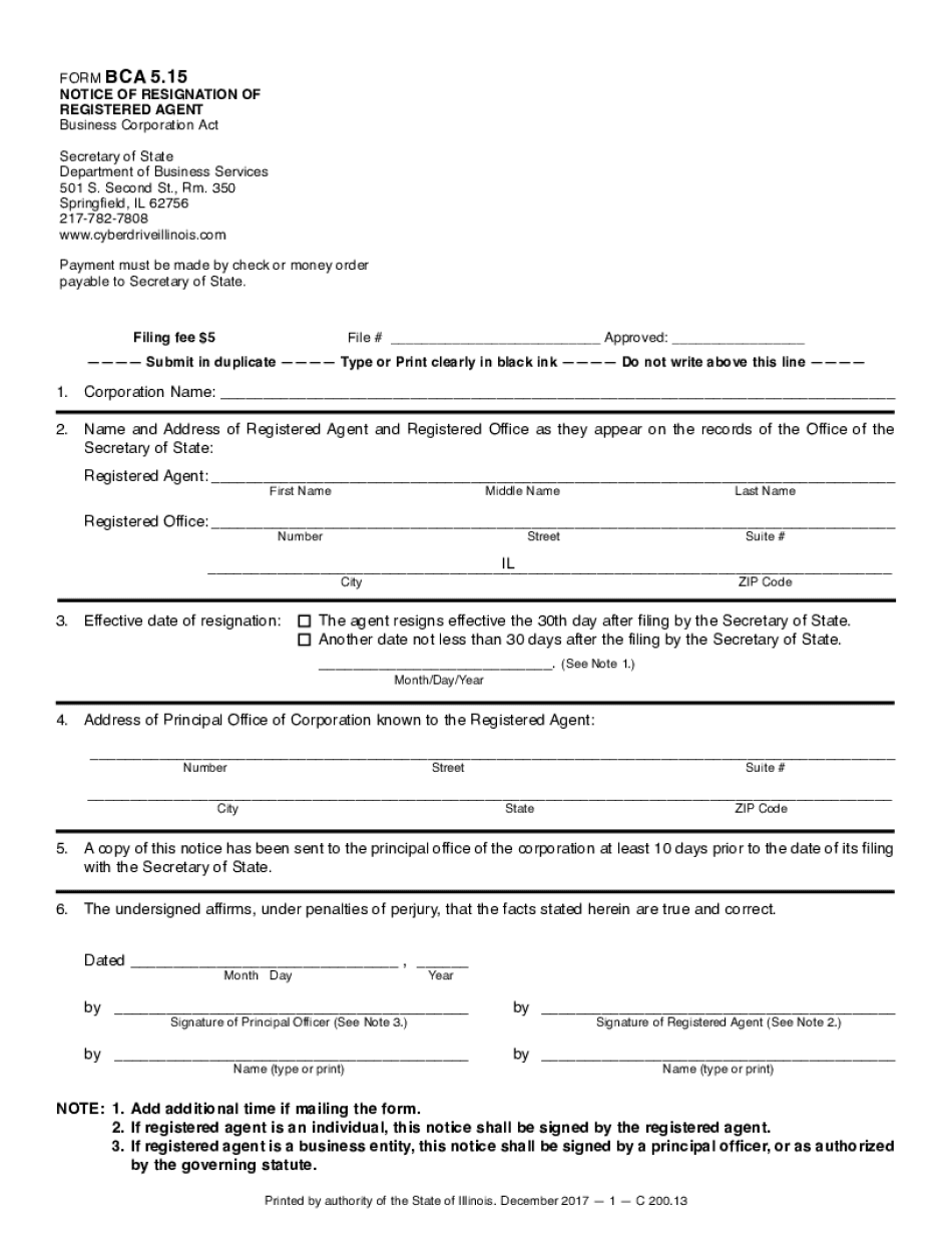  Notice of Resignation of Registered Agent State Forms 2017-2024