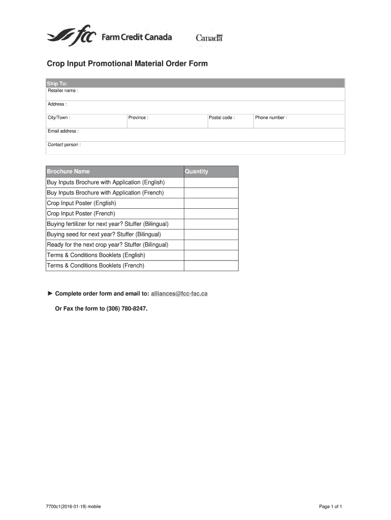 Crop Input Promotional Material Order Form FCC FAC