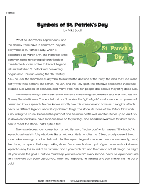 Symbols of St Patrick&#039;s Day Answer Key  Form