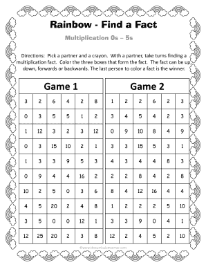 Winter Find a Fact Multiplication Games the Curriculum Corner 123  Form