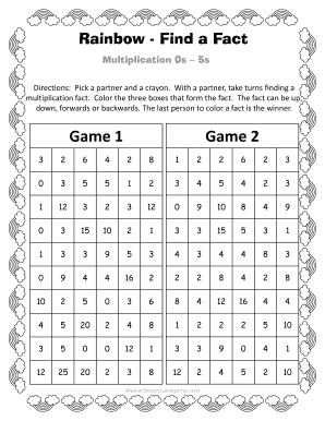 Winter Find a Fact Multiplication Games the Curriculum Corner 123 Form