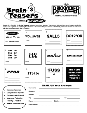 Start to Finish Brain Teasers Answers  Form