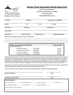 ParkPavilion Rental Agreement the City of Newnan  Form